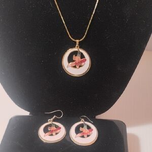Reclaimed Treasures--Cloisonné Floral Necklace Earrings Set In Enamel